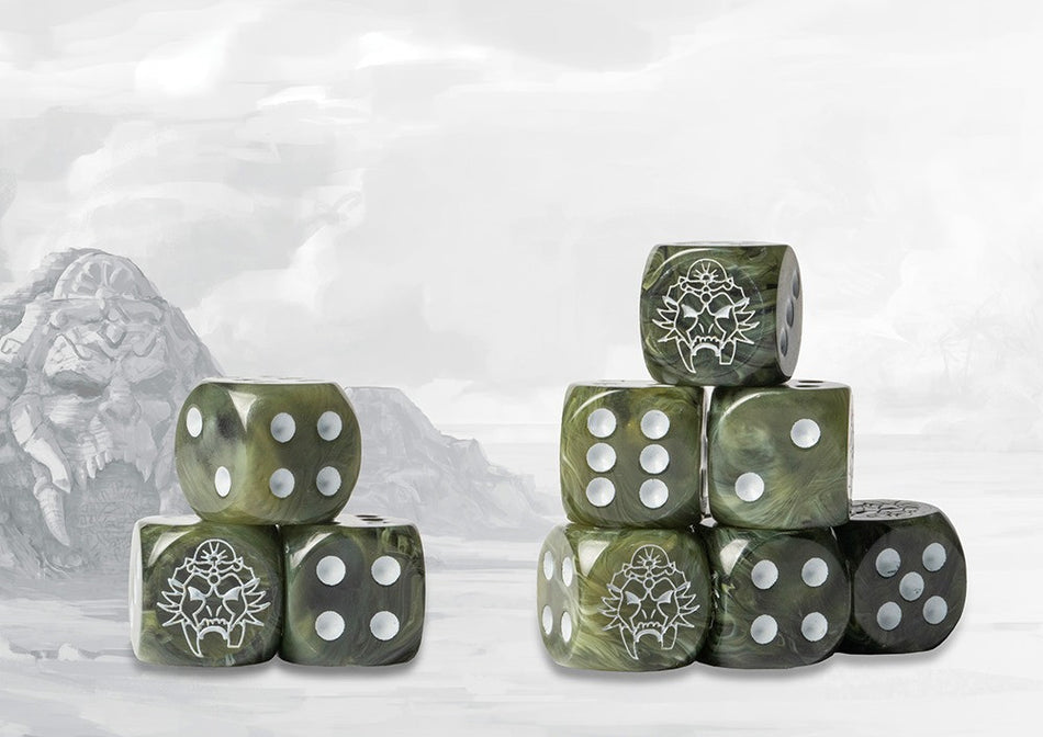Conquest - W'adrhun Logo on Green Marbled Dice - 24 per pack