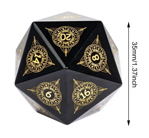 Coat of Arms Dice - 35mm Gemstone&Glass Pattern D20 - Obsidian