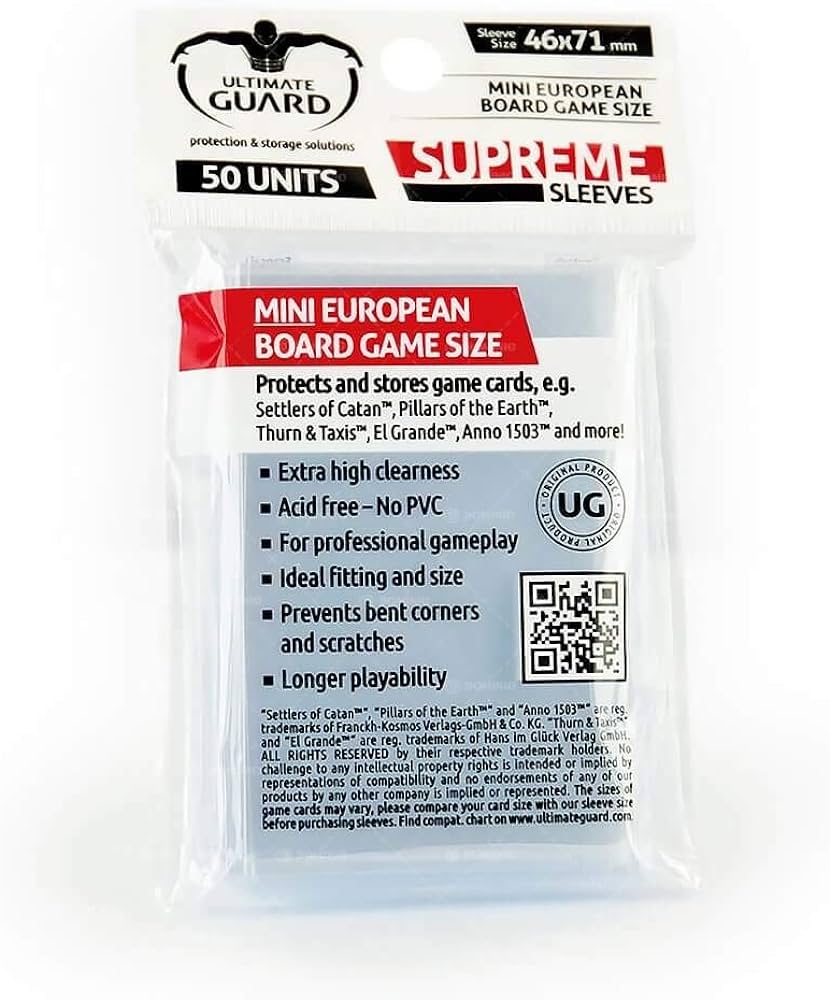 Ultimate Guard Supreme Sleeves - Mini European (50) - Board Game Cards