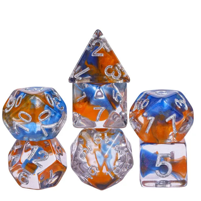 Coat of Arms - Two Color Swirl Glitter Translucent Dice - Orange-Blue