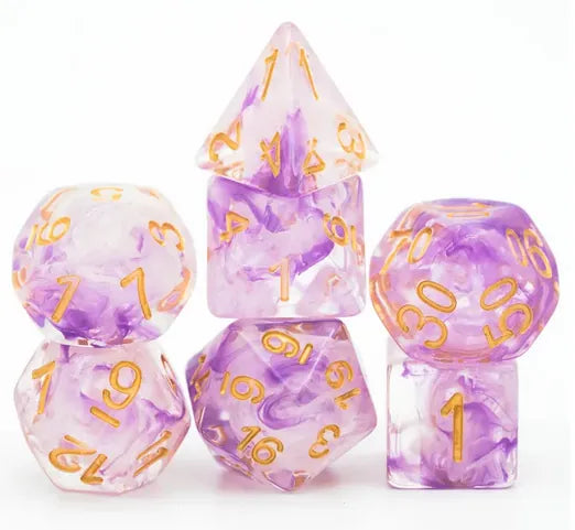 Coat of Arms - Swirl/Smoke Clear Dice - Purple&White