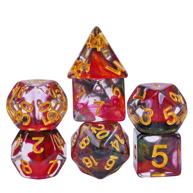 Coat of Arms - Two Color Swirl Glitter Translucent Dice - Red-Black