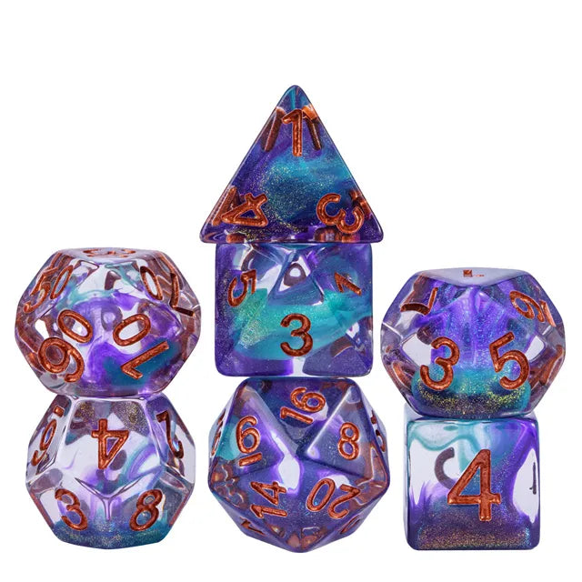 Coat of Arms - Two Color Swirl Glitter Translucent Dice - Purple-Green