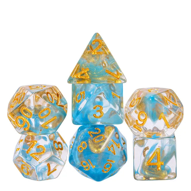 Coat of Arms - Two Color Swirl Glitter Translucent Dice - Gold-Blue