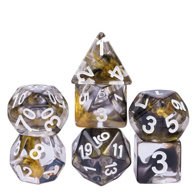 Coat of Arms - Two Color Swirl Glitter Translucent Dice - Gold-Black