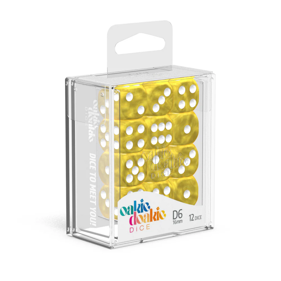 Oakie Doakie Dice D6-Marble 16mm (12) Yellow