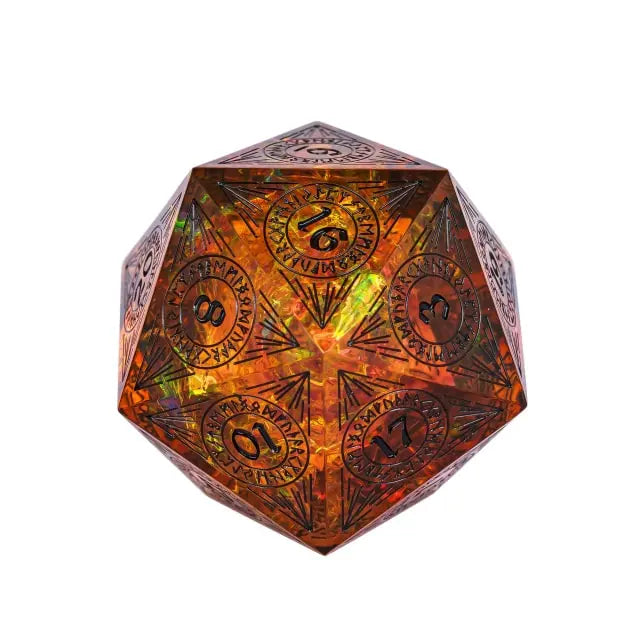 Coat of Arms - Handmade 33mm D20 Pattern Dice - Orange2