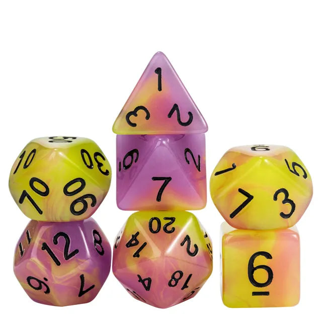 Coat of Arms - Acrylic Color Blend Glow in the Dark Dice - Purple-Yellow
