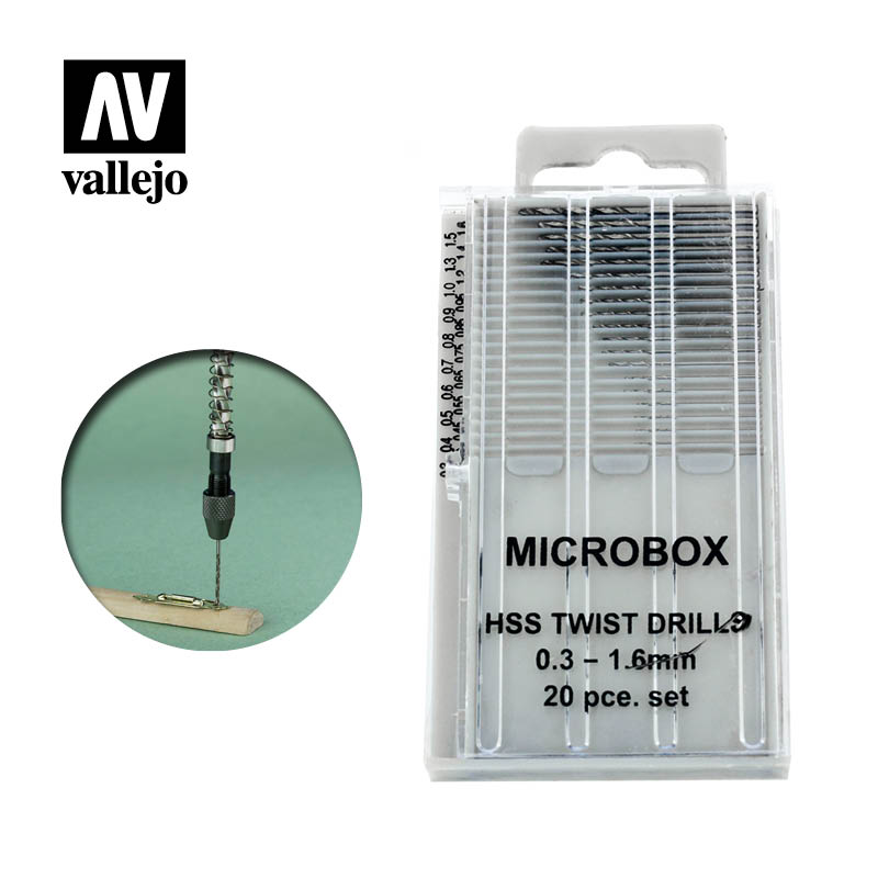 Vallejo - Set of 20 Drill Bits, 0.3-1.6 mm