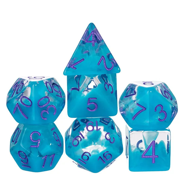 Coat of Arms - Resin Swirl Translucent Dice - Cyan