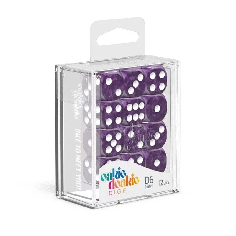 Oakie Doakie Dice D6 Dice 16mm Marble - Purple (12)