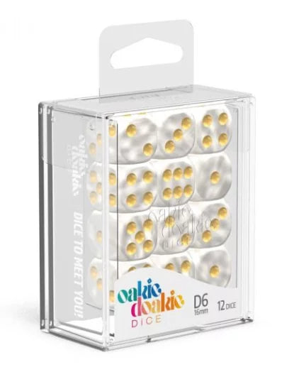 Oakie Doakie Dice D6 Dice 16mm Marble - White (12)