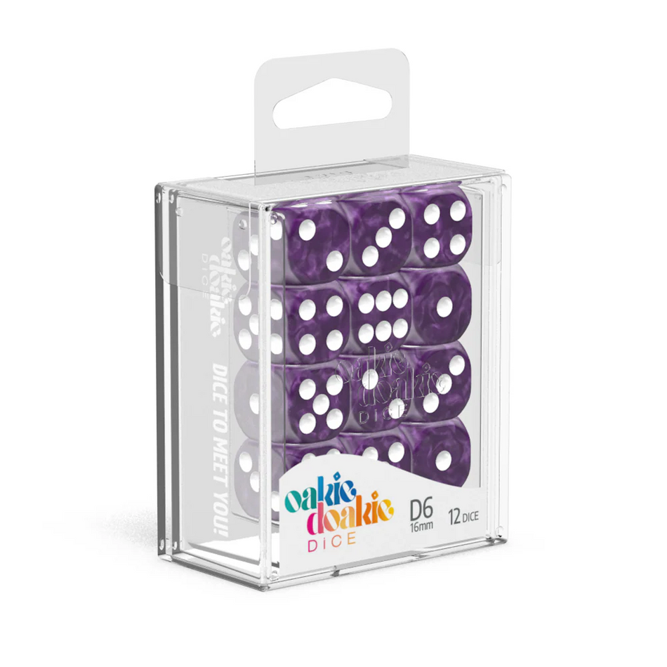 Oakie Doakie Dice D6 Dice 16mm Marble - Purple (12)